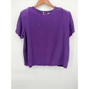 Stephanie Andrews Silk Blouse Womens XL Purple Vintage Short Sleeve Round Neck